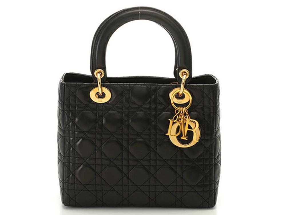 Christian Dior Cannage Lady 2way Shoulder Bag Black